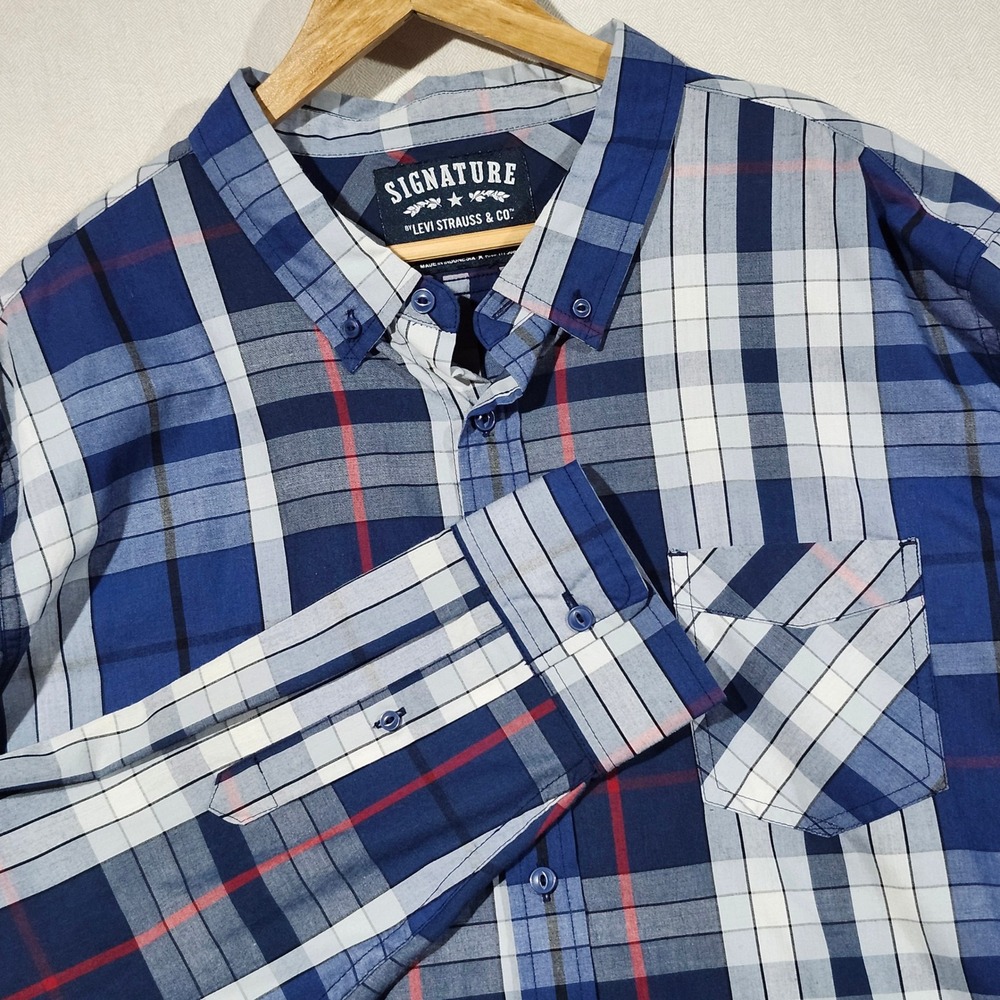 Signature by Levi Strauss & Co. NWT Mens 2XL Plaid Button Down Shirt Casual